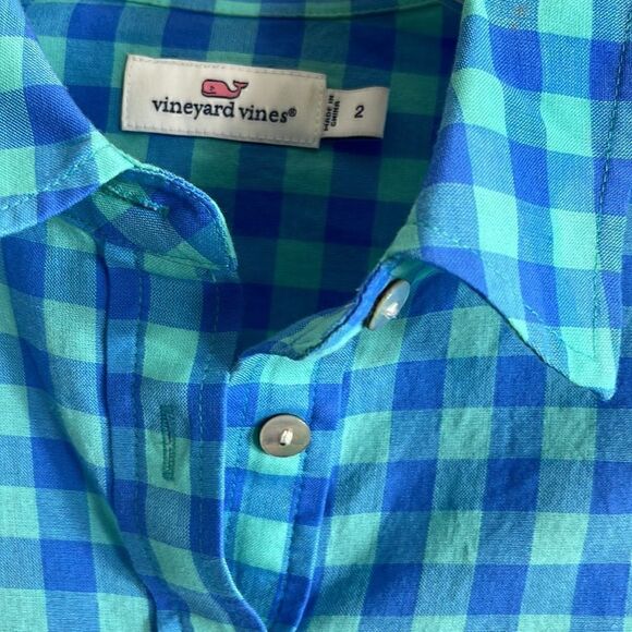 Vineyard vines Shirt Womens Size 2 pop over roll up sleeves gingham Cotton - Picture 5 of 9